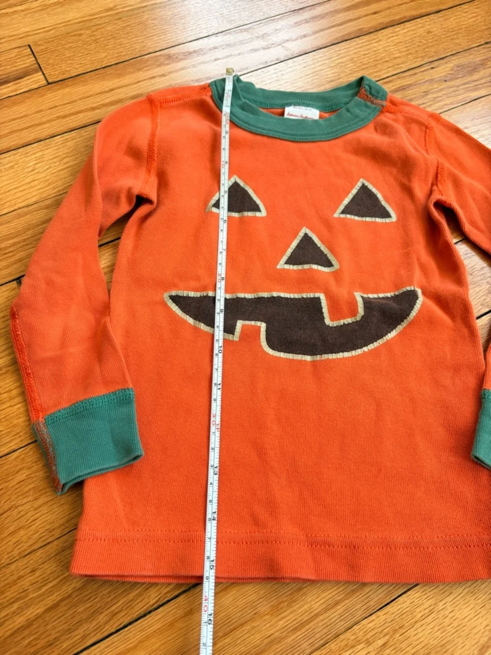 Hanna Andersson Kids Orange Pumpkin Tee with Green Trim Size 3T